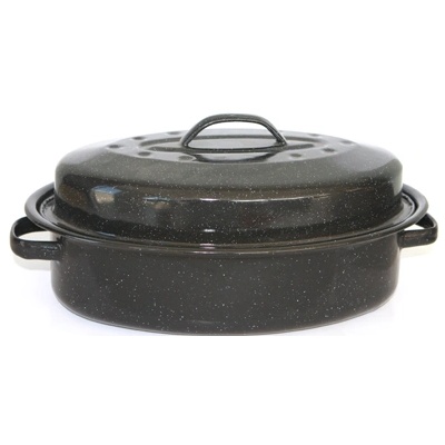 Румънски емайл РЯ-Тава овал с дръжки и капак 42xh9cm (0241+0241C/42) (0160102)