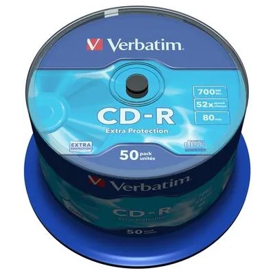 Verbatim CD-R, 700 MB, 52x, със защитно покритие, 50 броя в шпиндел (043351)