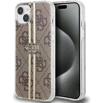 GUESS Кейс Guess IML 4G Gold Stripe за iPhone 15 Plus / 14 Plus, кафяв (GUE003516-0)