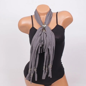 Image 1 of Модно дамско фишу в сив цвят със сребристи халки