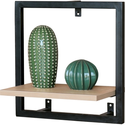Autronic - Polička nástěnná 35x20 cm, MDF, dekor dub, kov černý mat - P-071 OAK