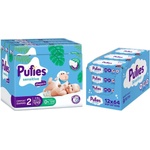 pufies Бебешки пелени Pufies Sensitive - Размер 2, 4-8 kg, 210 броя + мокри кърпи Pufies Clean Care, 12 х 64 броя (3800024036217+13800024027540) - ozone