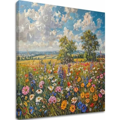 Obraz kvetinového poľa na plátne Letná lúka | dokončené rukou umelca - 70x70 cm