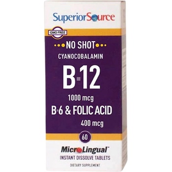 SuperiorSource Vitamin B-12 1000 mcg | With B-6 & Folic Acid 400 mcg [60 Подезични таблетки ]