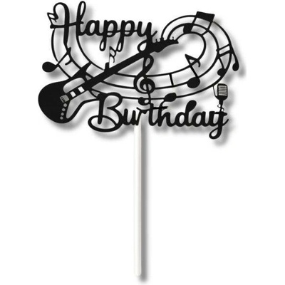 Dortisimo Zápich do dortu černý Happy Birthday hudebník – Zboží Dáma