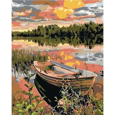 zuty malování podle čísel Loďka v rákosí 40 x 50 cm bez rámu a bez vypnutí plátna
