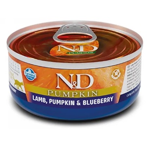 Farmina N&D Pumpkin Cat Lamb, Pumpkin & Blueberry ADULT GRAIN FREE - консерва за пораснали котки над 1 година, с агне, тиква и боровинки, БЕЗ ЗЪРНО, 70 гр Италия PND070014
