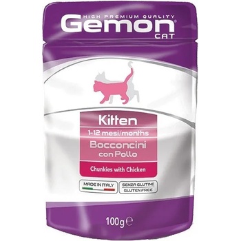 Gemon Chicken Kitten - Пауч с пилешко месо, за малки котки 1-12 месеца - опаковка 8 броя х 100 гр