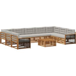 vidaXL Комплект дивани за открито 10 бр. Натурално и светлосиво (3383864)