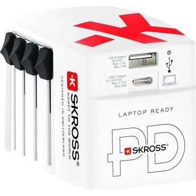 Sieťová nabíjačka pre cestovateľov po svete, 1xUSB-A, 1xUSB-C PD, 65 W, kábel USB-C, SKROSS 1.302333