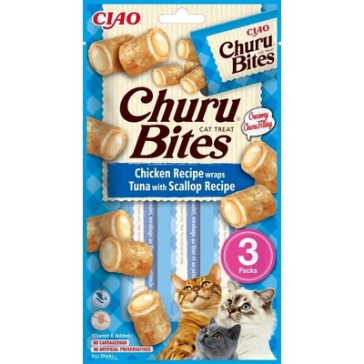 Inaba - Churu Bites - лакомство за котки джобчета мек пълнеж с пилешко руло с крем от тон и миди 3бр х 10гр