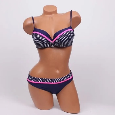 Дамски бански с бели точки и розова лента