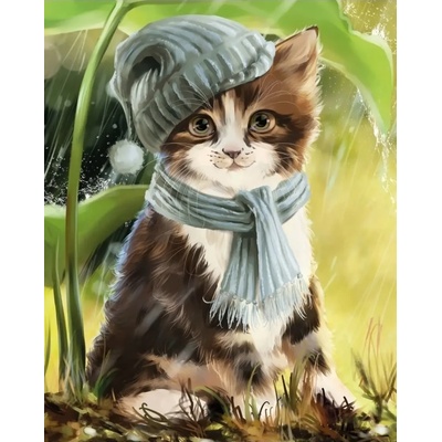 Norimpex - Puzzle Diamant painting: Kitten with hat and scarf 30x40 cm - 1 - 39 piese
