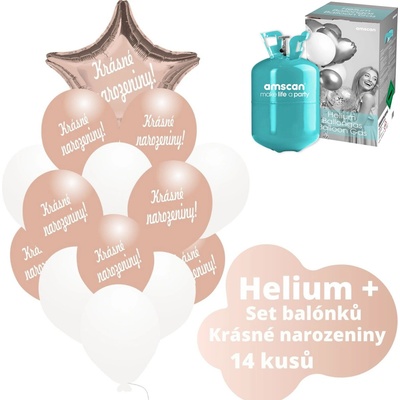 balonky.cz Helium set růžovo-zlatá hvězda + růžovo-zlaté balónky KRÁSNÉ NAROZENINY