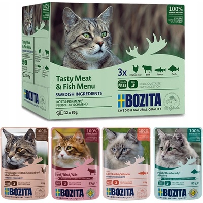 Bozita Cat kousky masa a ryb v želé 12 x 85 g