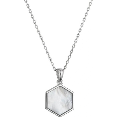 Evolution Group Strieborný náhrdelník hexagon s perleťou 12149.1