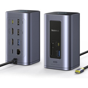 Baseus Докинг станция NU1 Air Spacemate (B00568103813-00) - Baseus - USB-C към 2x HDMI, RJ45, SD/TF, USB портове - Космическо сиво