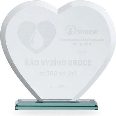 Skleněná plaketa s laserovým gravírováním 160x180 mm