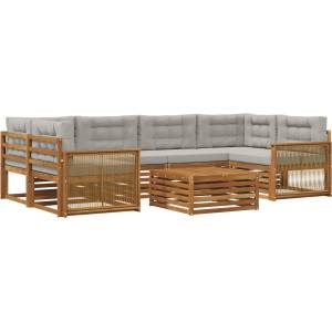 vidaXL Комплект дивани за открито 7 бр. Натурално и светлосиво (3383089)