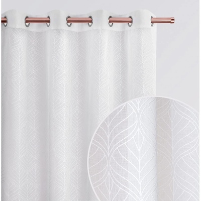 Záclona biela s listovým vzorom FLORY so zavesením na kruhy Šírka 140 cm | Dĺžka 260 cm biela Strieborná