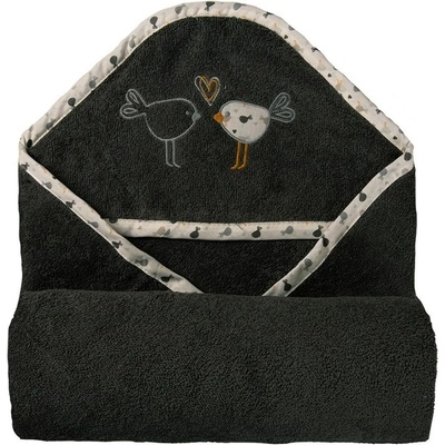 BabyMatex Dětská osuška 100 x 100 maxi plus Birds 44 grafitová osuška s kapucí