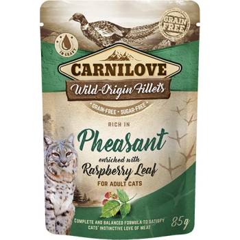 Carnilove cat pouch rich in Pheasant enriched with Raspberry Leaves Bažant s malinovým listím 85 g