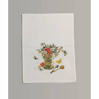 TiaHome Vyšívaný ubrus šálky s květinami 40x110cm