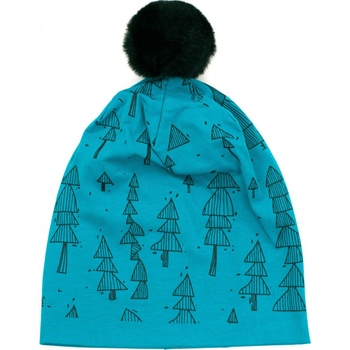 Detská čiapka s brmbolcom Stromy tyrkysová