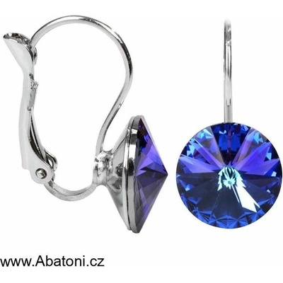 Swarovski Elements Rivoli vlepený krystal stříbrné náušnice visací fialovo modré kulaté 31106.3 Heliotrope fialová modrá duhová