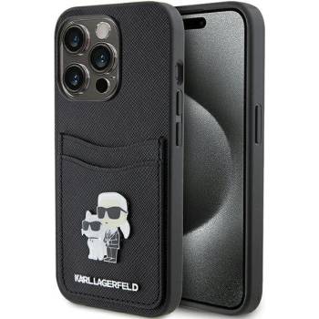 KARL LAGERFELD Кейс Karl Lagerfeld KLHCP15LSAPKCNPK за iPhone 15 Pro 6.1"", черен / черен, твърд, Saffiano Cardslot Karl&Choupette Metal Pin