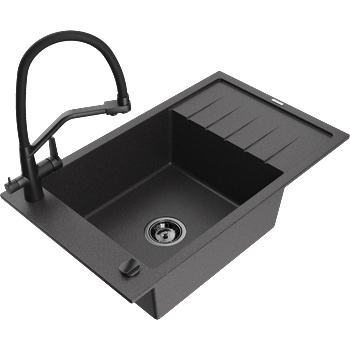 Mexen Elias мивка гранитна 1-камерна с отцедник и кухненски смесител Duo, черна на пръски - 6511-76-671701-70-B (6511-76-671701-70-B)