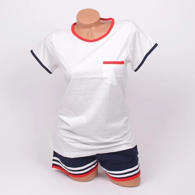 Дамска пижама в бяло, тъмносиньо и червено