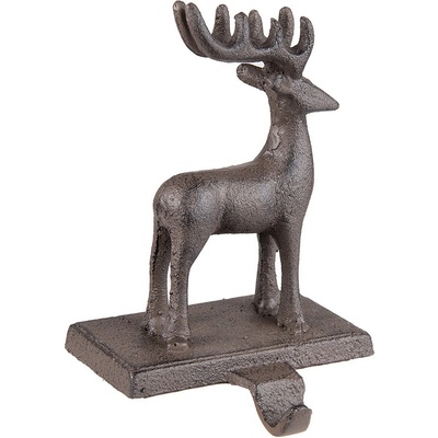 Hnědý litinový háček na punčochu socha jelena 13*11*21 cm