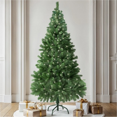 tectake 406490 umělý vánoční stromek se vstřikovaným jehličím a kovovým stojanem 140 cm,se světýlky