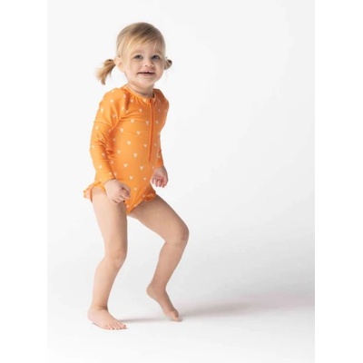 Swim Essentials : Цял бански костюм с ръкав и къдрички от 0 до 6 г. "Orange Hearts (SWE-2020SE519)