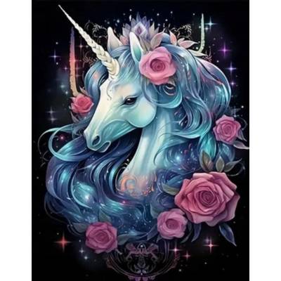 Norimpex - Puzzle Paint by numbers: Unicorn with flowers 40x50cm - 1 - 39 piese