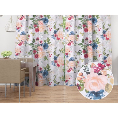 Biante Bavlnený záves Sandra SA-387 Veľké žlté a modré kvety na bielom 150x200 cm