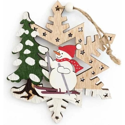 DECOLED Dřevěná vánoční ozdoba sněhulák 15 cm, k zavěšení – Zboží Dáma