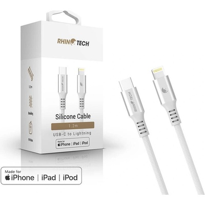 RhinoTech RTACC467 LITE MFi s nylonovým opletem USB-C na Lightning, 1,2m, stříbrný