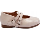 Detské lakované balerínky s eko koženými prúžkami béžové