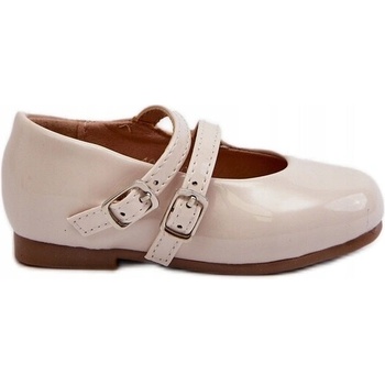 Detské lakované balerínky s eko koženými prúžkami béžové