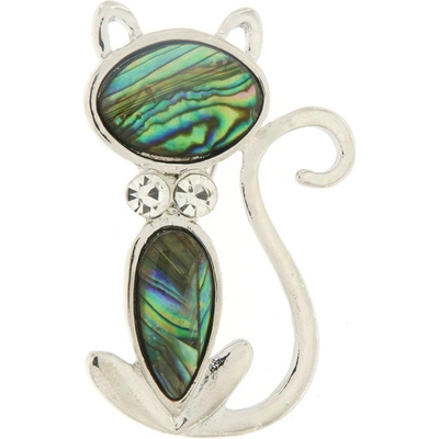 Biju brož sedící kočička vyskládaná umělým kamenem 9001549