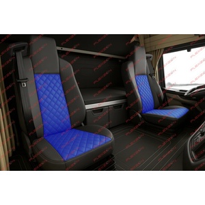  Комплект 1+1 тапицерия от еко кожа за man tgx euro 6 2021+ - синьо-черно