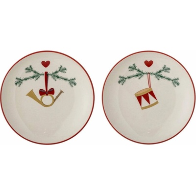 Bloomingville Krémové dezertné taniere s vianočným motívom z kameniny v súprave 16 cm Yule 2 ks