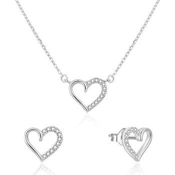 Beneto romantická strieborná súprava šperkov srdiečka AGSET242L náhrdelník náušnice