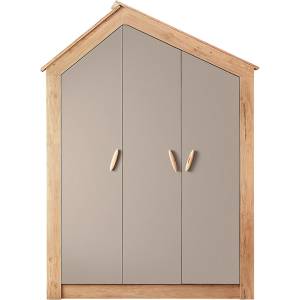 Carmen Трикрилен детски гардероб Carmen MY HOUSE 3575055, 6 рафта, Плавно затваряне, Осветление, Бежов/кафяв (bit3575055)