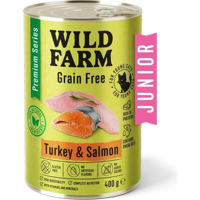 WILD FARM Premium Grain Free Turkey and Salmon Junior 400g - беззърнена храна за котенца