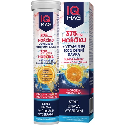 IQ MAG Hořčík 375 mg + B6 s pomerančovou příchutí 20 šumivých tablet
