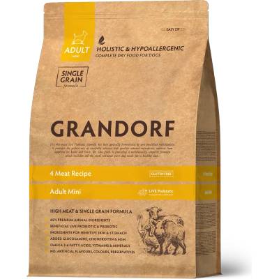 Grandorf 4 Meat Adult Mini Breeds - Хипоалергенна храна за мини породи кучета с 4 вида месо (1 кг / 8 кг)