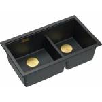 Quadron Мивка за под плот Quadron Logan 120 от композитен материал, въглеродно черно - златно, 76x45 см (HQL7645U7_PVDG1_U) Мивка за вграждане